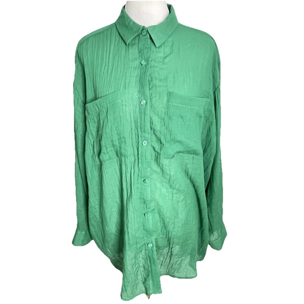 Life Love Is For Eternity Green Gauze  Shirt Tunic Tie Back Large